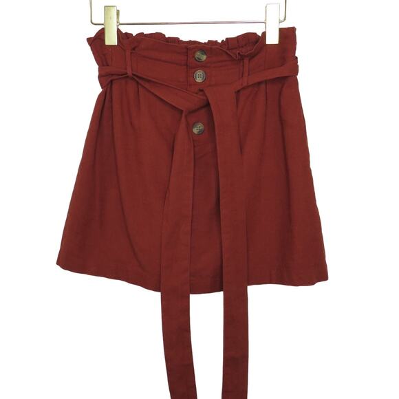 American Eagle Red Button Down High Rise Paperbag Tie Skirt Extra Small - Picture 2 of 8